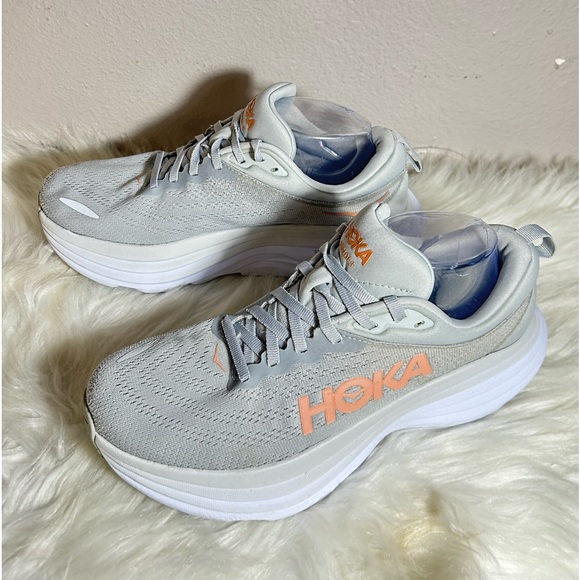 HOKA Bondi 8 White Trainers White Sneakers Size 9B - Picture 6 of 14